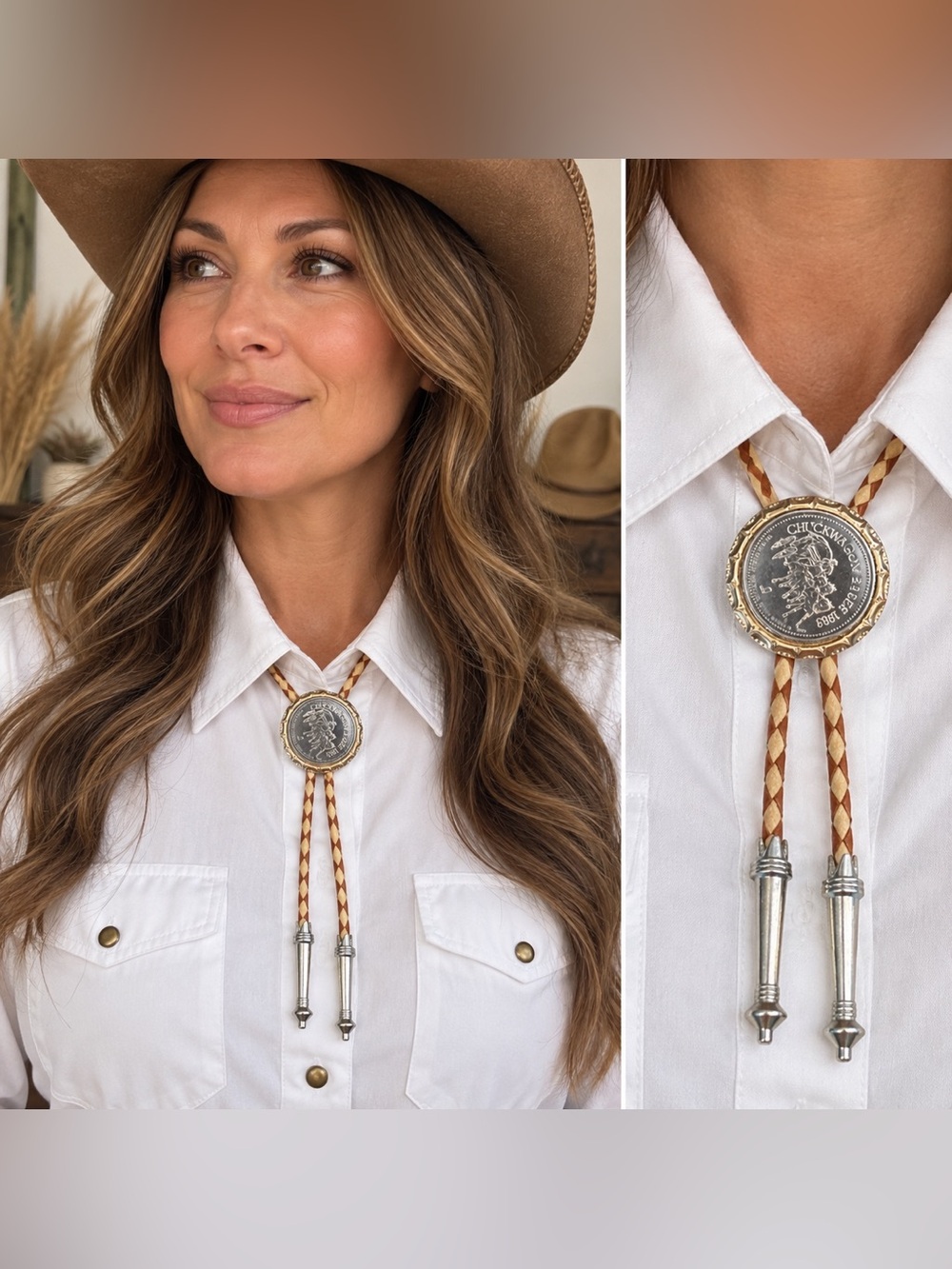 Calgary Chuckwagon Bolo Tie Vintage 1983 Token Dollar Western String Tie